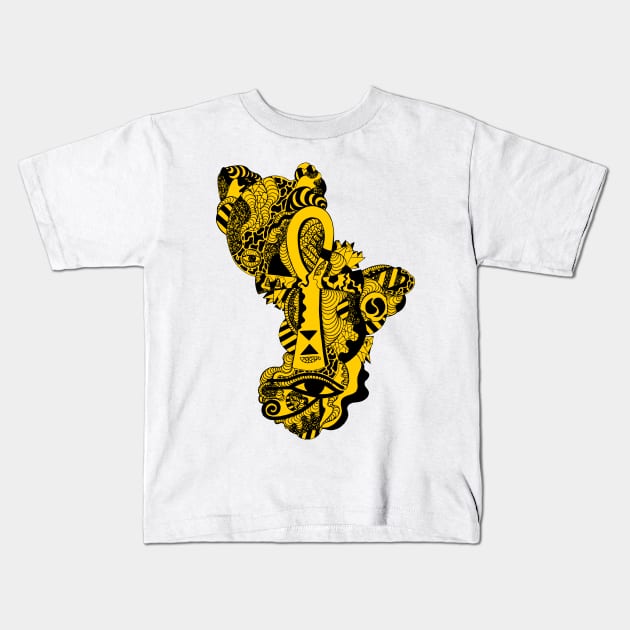 Black and Yellow Horus Ankh Kids T-Shirt by kenallouis